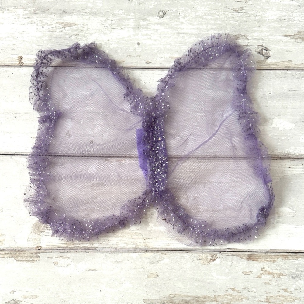 Girls Purple Glitter Mesh Velcro Butterfly Wings Dress Up Play Halloween Costume